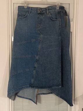 Zara The Hybrid Asymmetric Denim Wrap Skirt M